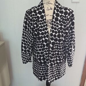 Christopher & Banks XL Black White Polka Dot Open Front Blazer Jacket